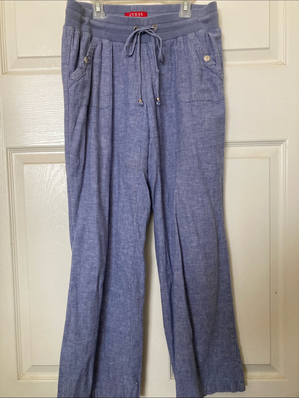 Guess Wide Leg Drawstring Pants in Light Blue